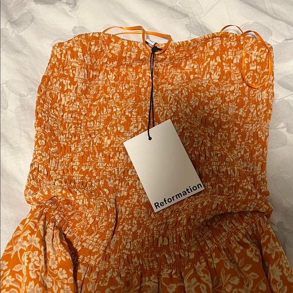 Reformation Tangerine Floral Smocked Dress - Picture 1 of 7